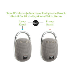 Głośnik Bluetooth 5.3, 5W, TWS, LED, USB MicroSD MP3, szary