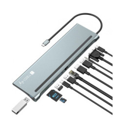 Techly 365368 Stacja dokująca USB-C 12w1 HDMI DP VGA RJ45 USB-C/A PD 100W