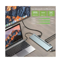 Techly 365368 Stacja dokująca USB-C 12w1 HDMI DP VGA RJ45 USB-C/A PD 100W