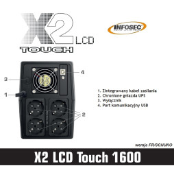 Zasilacz awaryjny UPS Infosec X2 LCD Touch 1600, 1600VA, 900W