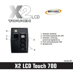 Zasilacz awaryjny UPS Infosec X2 LCD Touch 700, 700VA, 360W