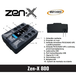 Zasilacz awaryjny UPS Infosec Zen-X 800, 800VA, 480W