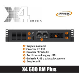 Zasilacz awaryjny UPS Infosec X4 600 RM Plus 600VA 360W 4xC13 2xSchuko