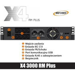 Zasilacz awaryjny UPS Infosec X4 3000 RM Plus 3000VA 1800W 8xC13 2xSchuko