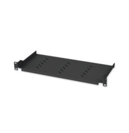 Półka 1U 150mm rack 19, 2 pkt mocowania, perforowana czarna