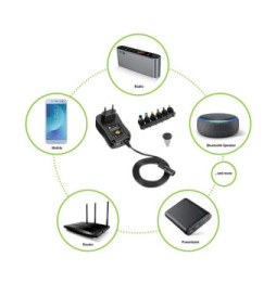 Zasilacz 230V uniwersalny 7.2W/0.6A 3-12V 6 wtyków DC i USB