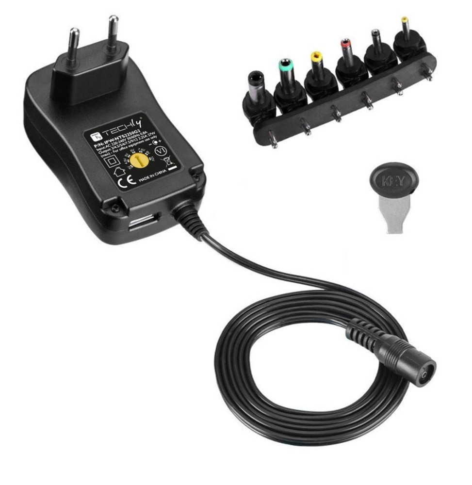 Zasilacz 230V uniwersalny 27W/2.25A 3-12V 6 wtyków DC i USB