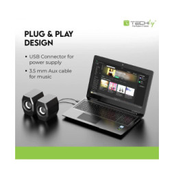 Głośniki Komputerowe 2.0, Jack 3.5mm, 6W, zasilanie USB
