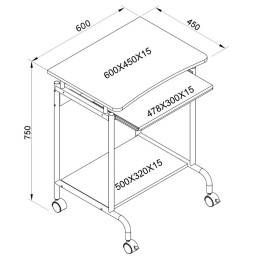 Techly 105926 Kompaktowe biurko komputerowe 60x45cm białe na kółkach