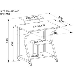 Techly 305700 Mobilne biurko komputerowe 70x50cm z nadstawką
