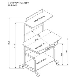 Techly 307261 Biurko komputerowe 80x50 cm z wysoką nadstawką