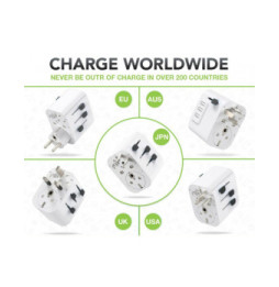 Adapter podróżny wtyków zasilania EU/UK/USA ładowarka 3x USB