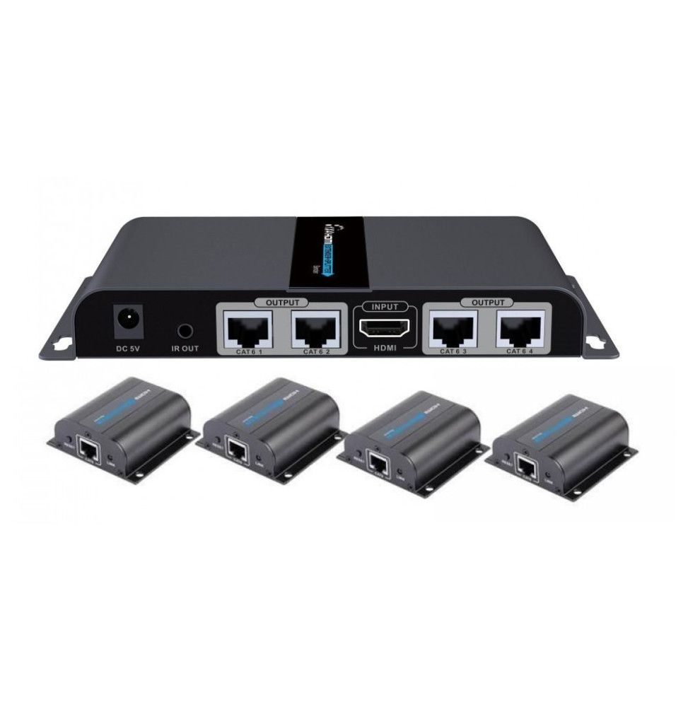 Extender HDMI 1x4 1080p60Hz do 40m po skrętce Kat6 IR PoC